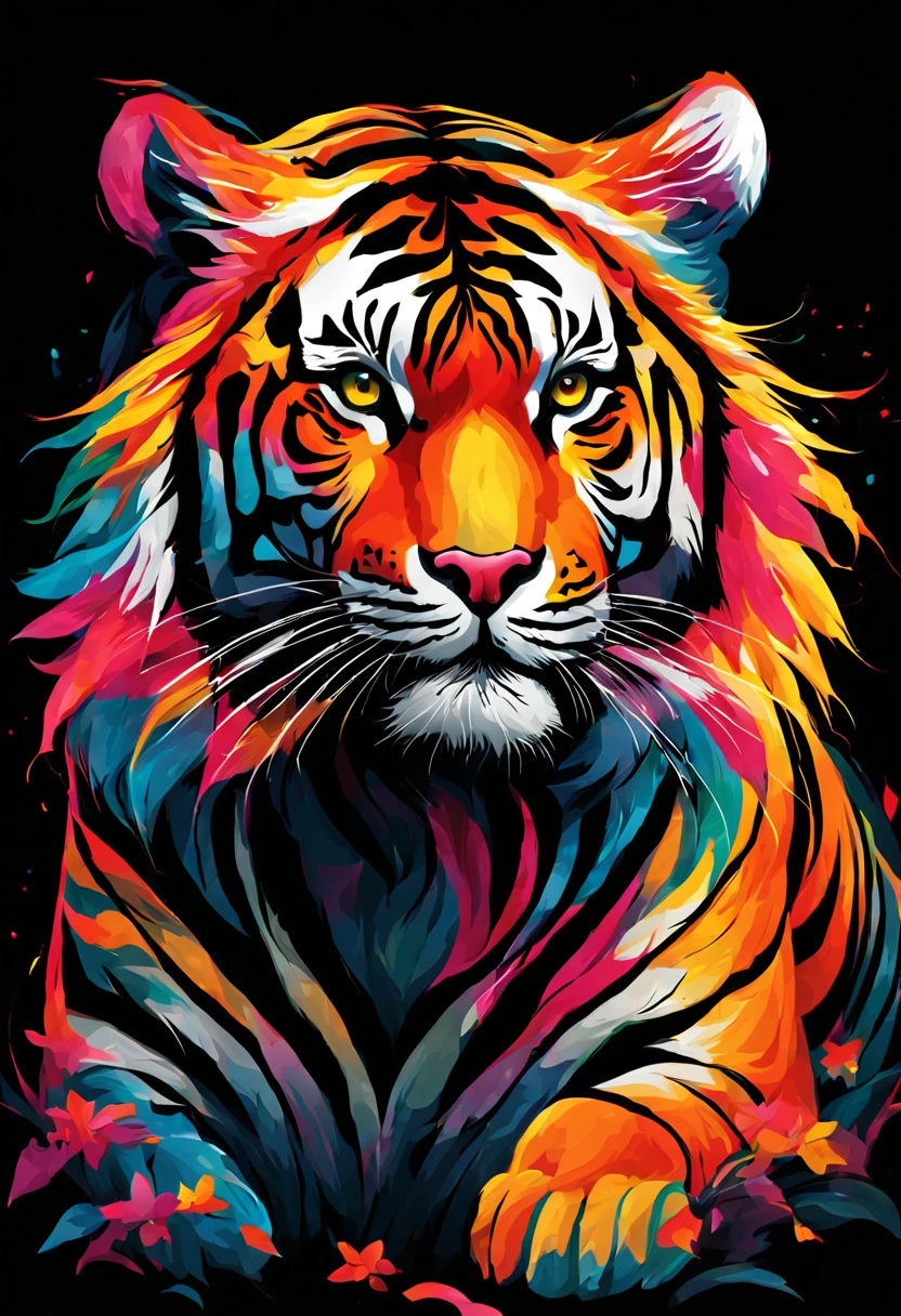 a colorful tiger on a black background