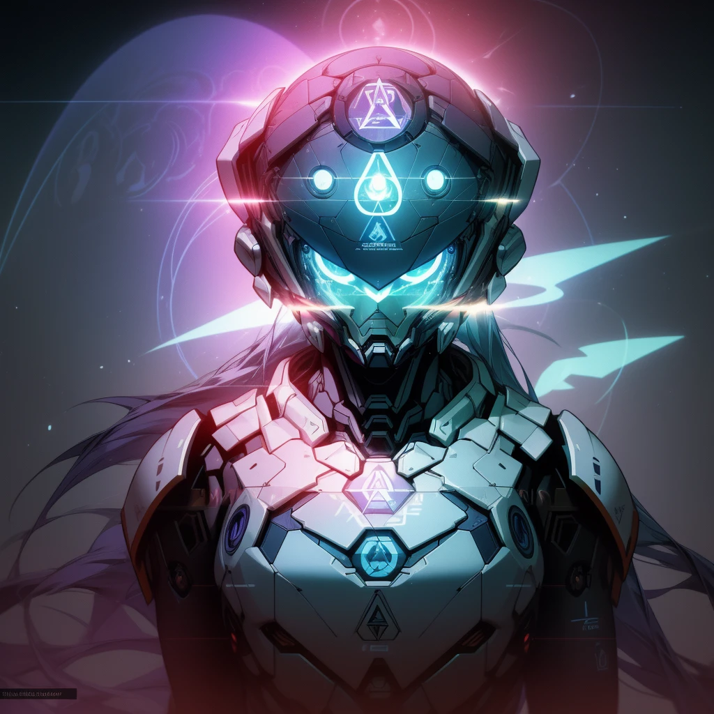 a white circle with a blue and purple logo on it, a portrait inspired by Aleksandr Gerasimov, Artstation, aestheticism, astral background, lambda, astral, auronplay, atmoshperic, artstarion, cosmic ambient, aperture science, aurora, antoine collignon, avatar for website, arcadia, 🚀🚀🚀