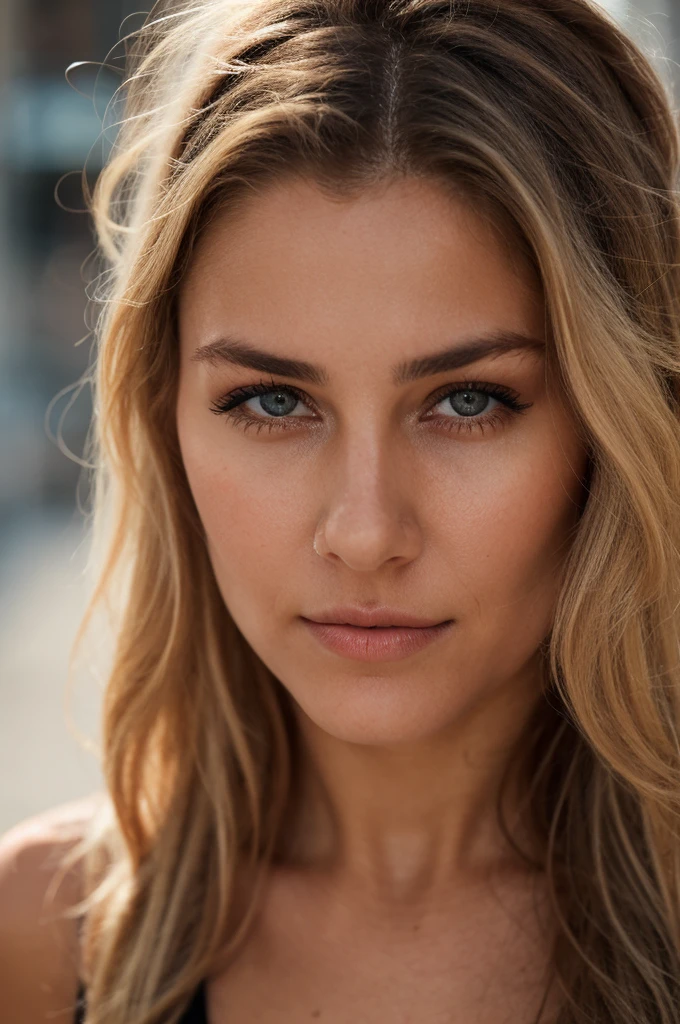 an eye contact of a 25 year old European blonde woman, beautiful face