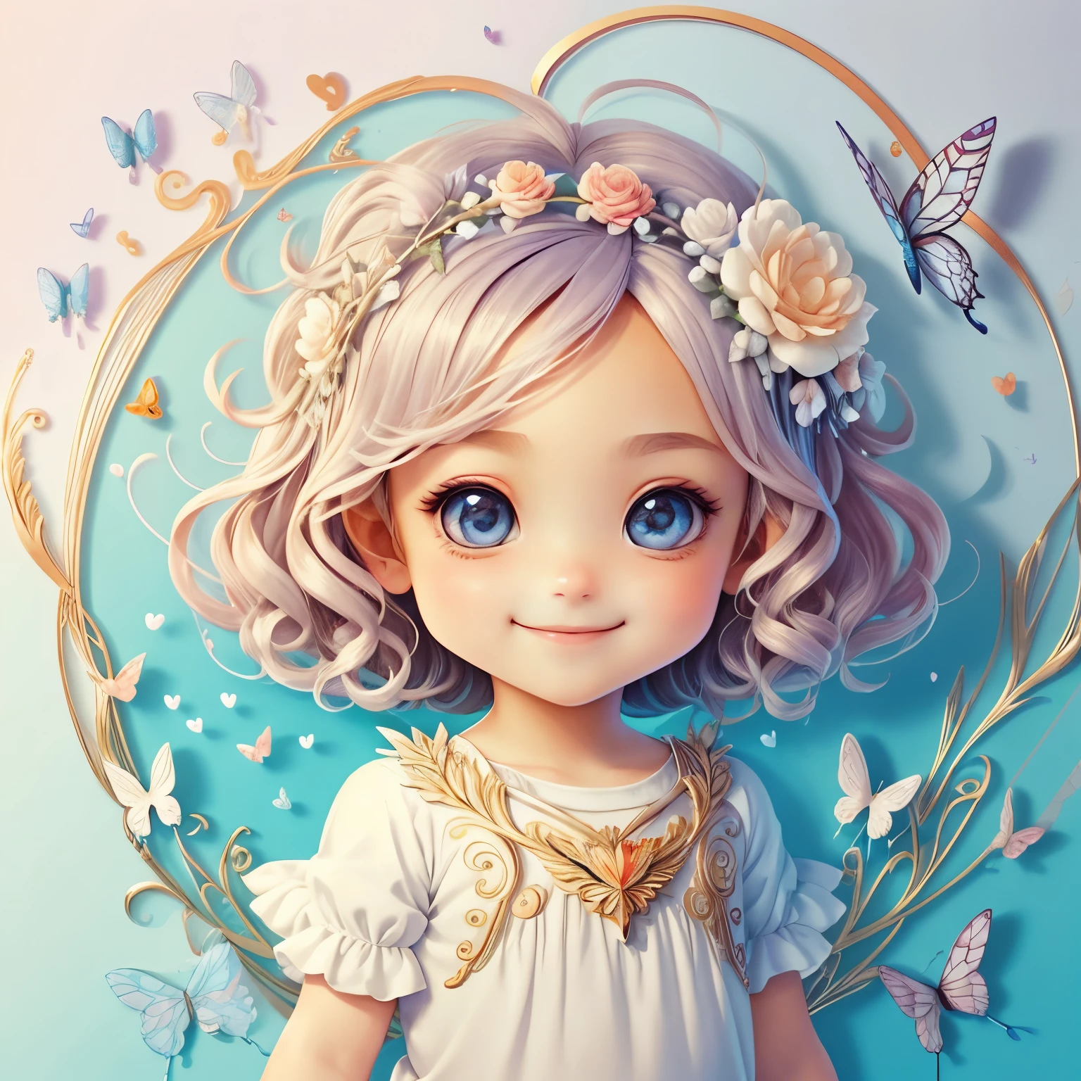 (cute cupid smiling with flowers and butterflies), Munchkin ,Geometric multidimensional wall portrait, livro de arte, Tchibi,
Yang08k, Beautiful, Colouring,
Obras, of the highest quality, best quality, Arte Oficial, Beautiful and Aesthetic,