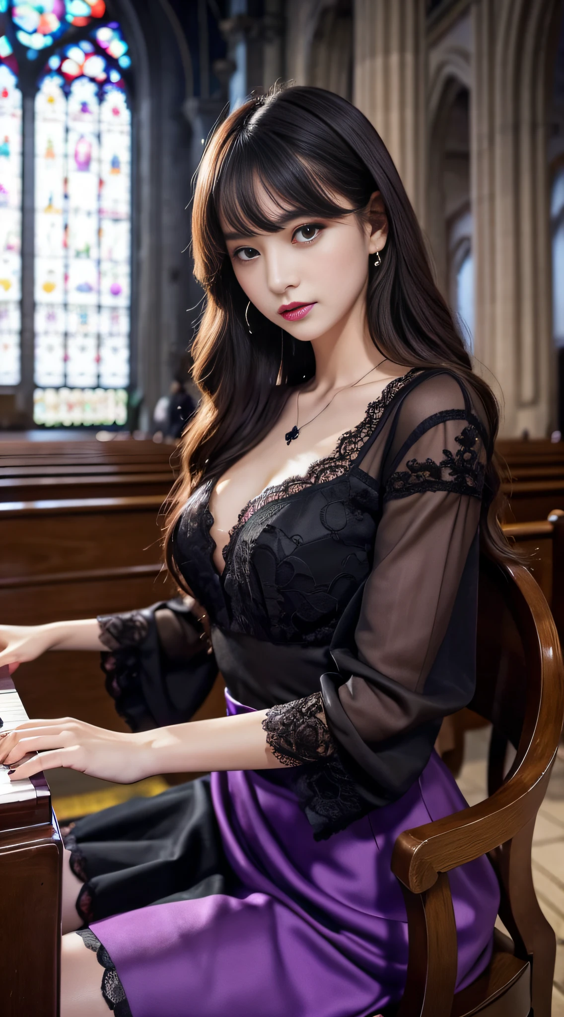 Lingerie woman playing piano