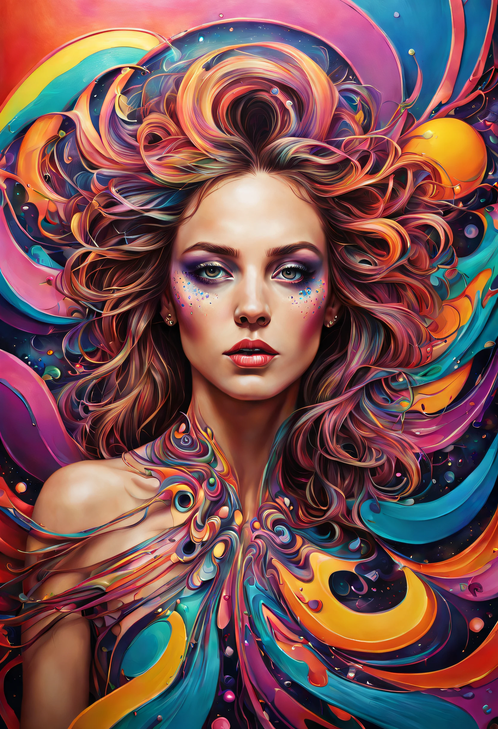 A realy realistic and psychedelic work full of flashy and brilliant color. It's textured and twisted