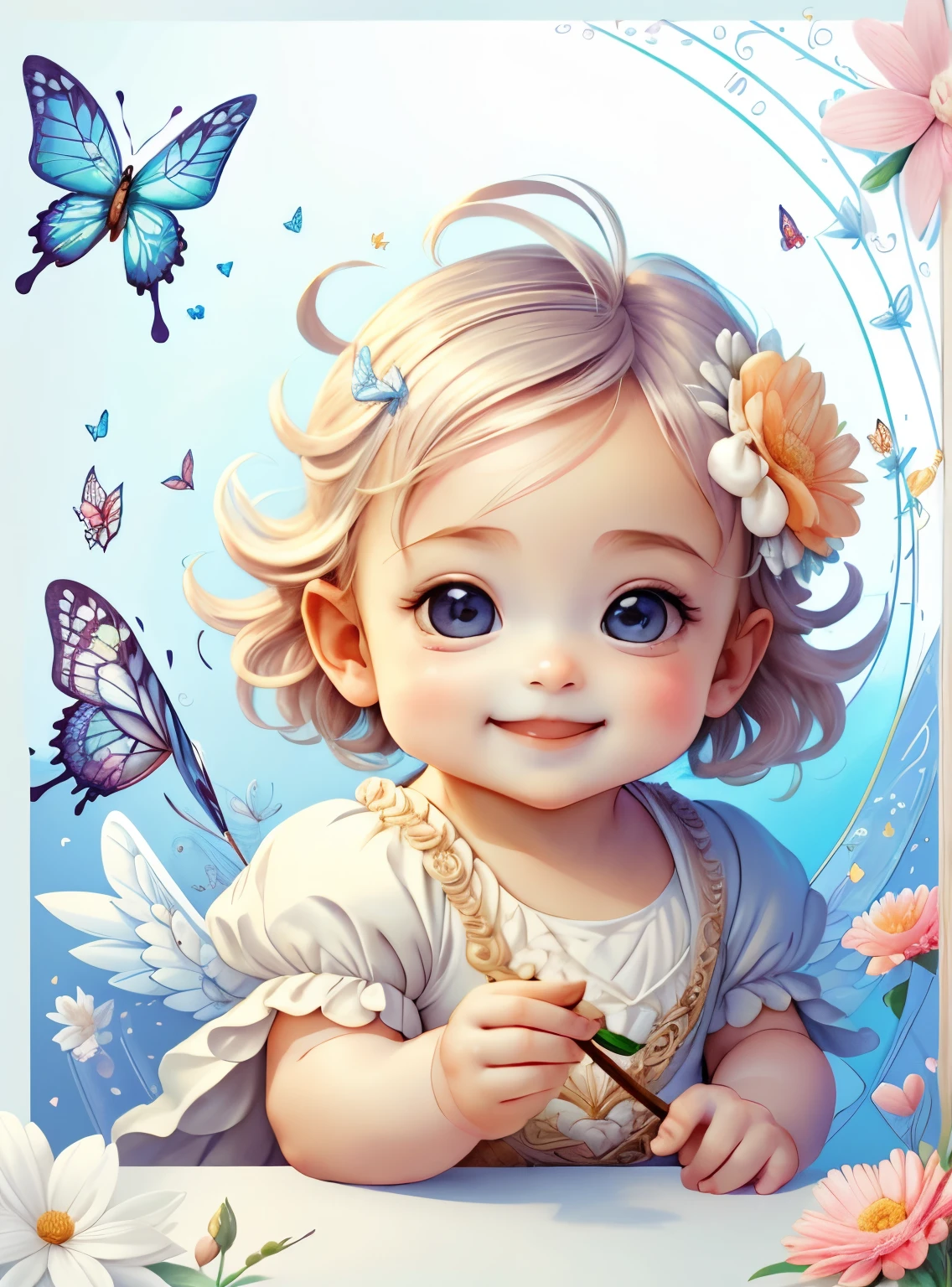 (cute baby cupid smiling with flowers and butterflies), Munchkin ,Geometric multidimensional wall portrait, livro de arte, Tchibi,
Yang08k, Beautiful, Colouring,
Obras, of the highest quality, best quality, Arte Oficial, Beautiful and Aesthetic,