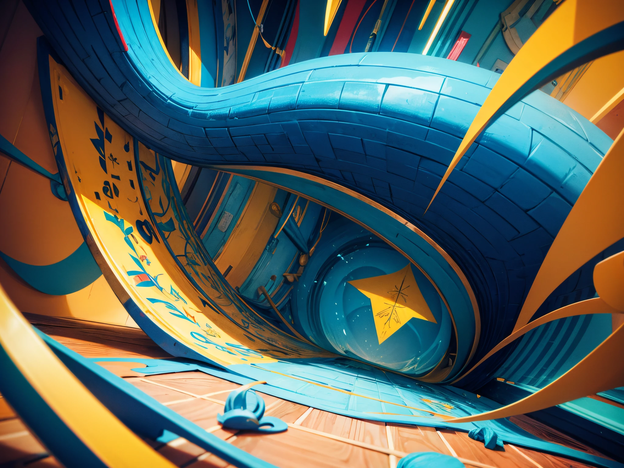 3D illustration of a place out of a Dr Seuss book filled with cahracters from a Dr Seuss book, Gold color, electric indigo color, hunter green color, navy blue color, red 256, (sharp lines), bold ink lines, strong outlines, bold traces, high contrast, (professional vector), best quality, semi-gloss colors, medium lights, medium shadows, low levels. enormous tits