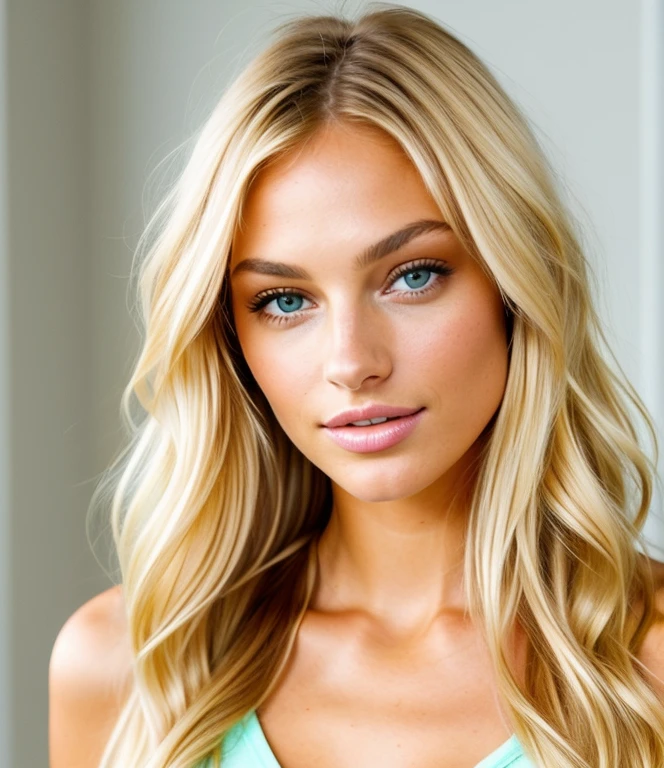 Picture of supermodel, Victoria Secret, fashion, full-size, blonde hair, blurred background, soft light