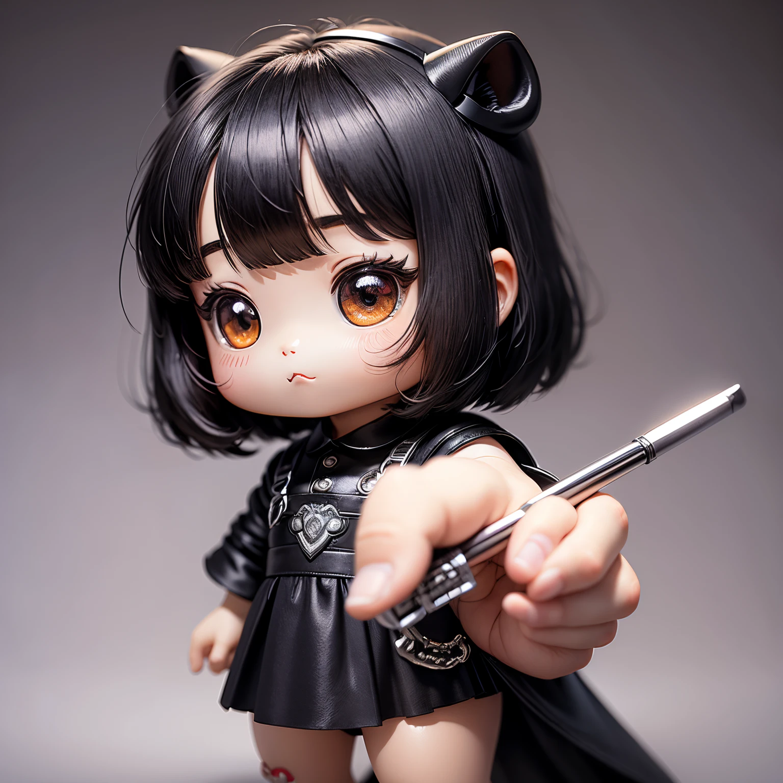 masterpiece、top-quality、ultra-detailliert、(Chibi Chara's Daughter:1.2),Telephone operator,Black phone,Black Hair Bob,