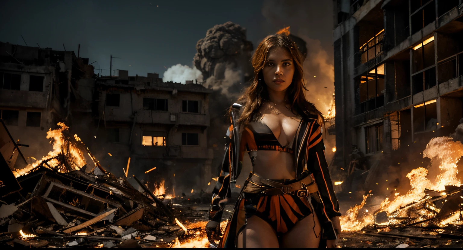 Orange and black striped clothes and bright glow above head