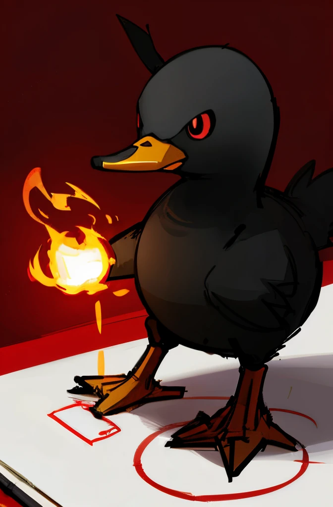 ((simple)),((worst quality)),((drawing)),(cartoon)pitch black duck with gloving red eyes