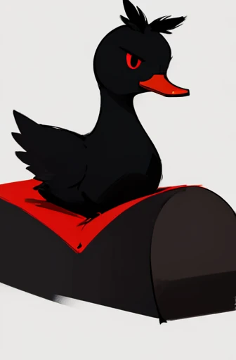 ((minimal detail)),((simple)),((worst quality)),((drawing)),(cartoon)sitting pitch black duck with gloving red eyes