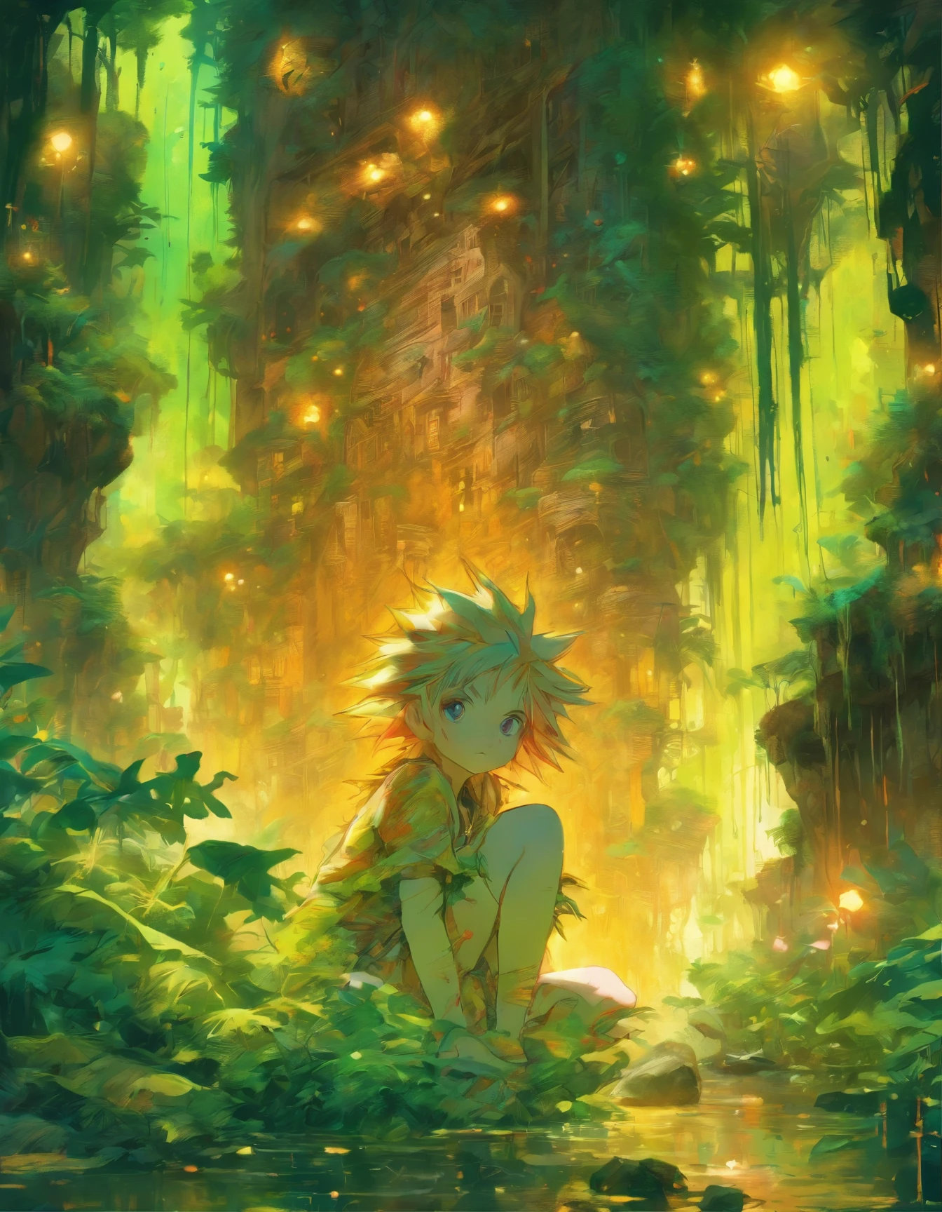 Very cute gremelins jungle art by Carne Griffiths and Wadim Kashin pascal blanche inspired by the art of Petr Yushchenko village horror Gustave Dorédelicate detail, crisp quality, ultra realistic, hyperrealistic, award jenny saville, edward hopper, surrealism, dark art by james jean, takato yamamoto.