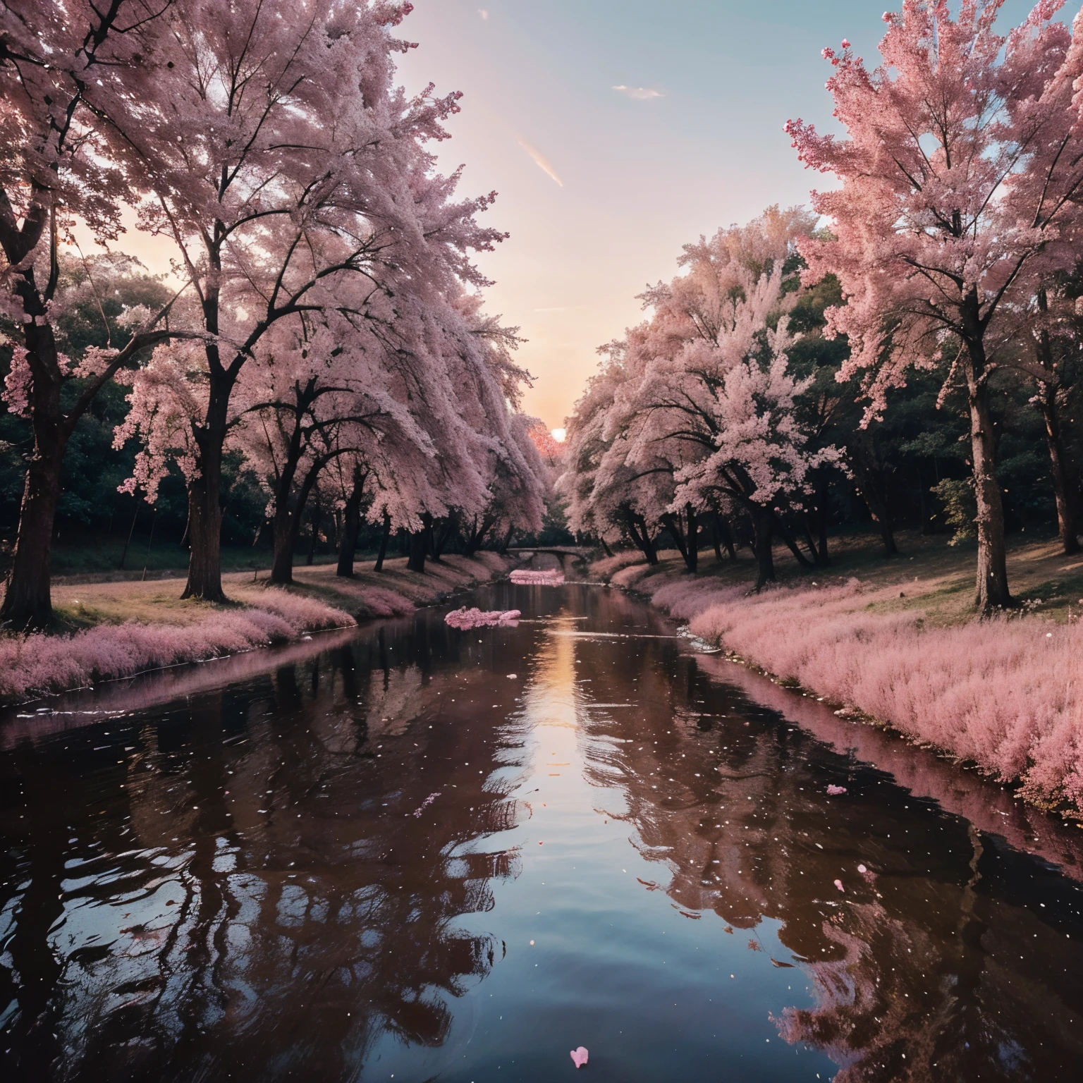 um doce reino, with the sky all pink and yellow, a river of jelly and trees that are loaded with marshmallows