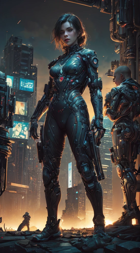 Beautiful photo of Reika Shimohira as a ((Cyberpunk)), ((shapeless hairstyle)), slender body, (full length shot), (dynamic pose), science fiction, ((futuristic cyberpunk city in the background)), Gantz, Cyberpunk 2077, Ultra realistic photo, masterpiece, best quality, CG, wallpaper, HDR, high quality, high-definition, extremely detailed, {beautiful detailed face}, {beautiful detailed eyes}, (detailed light){{intricate detail}}, {highres}, ((detailed face)), neon light, chiaroscuro, key visual, intricate detail, highly detailed, breathtaking, vibrant, cinematic lighting, 18+, Nsfw