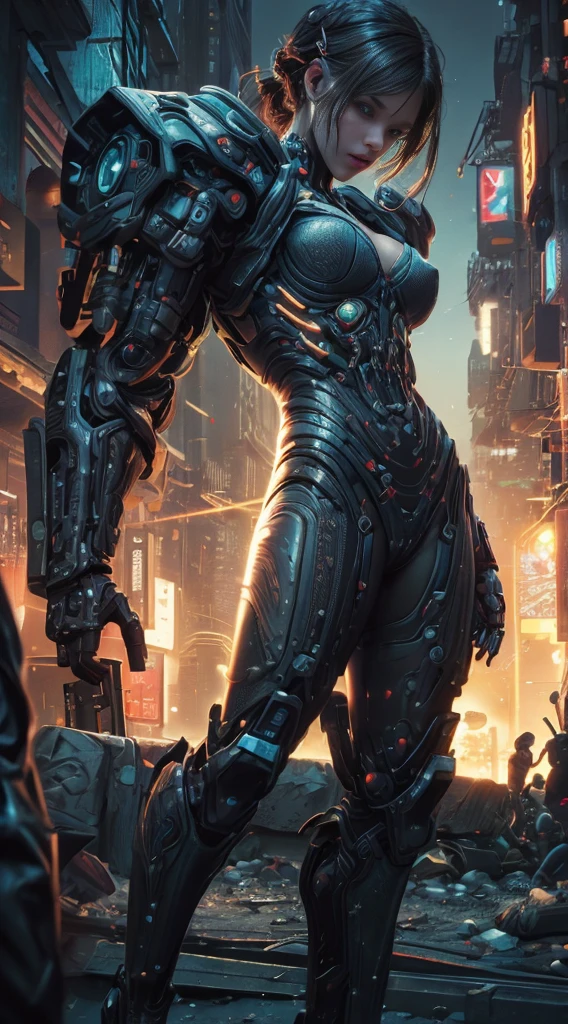 Beautiful photo of Reika Shimohira as a ((Cyberpunk girl)), ((shapeless hairstyle)), slender body, (full length shot), (dynamic pose), science fiction, ((futuristic cyberpunk city in the background)), Gantz, Cyberpunk 2077, Ultra realistic photo, masterpiece, best quality, CG, wallpaper, HDR, high quality, high-definition, extremely detailed, {beautiful detailed face}, {beautiful detailed eyes}, (detailed light){{intricate detail}}, {highres}, ((detailed face)), neon light, chiaroscuro, key visual, intricate detail, highly detailed, breathtaking, vibrant, cinematic lighting, 18+, Nsfw