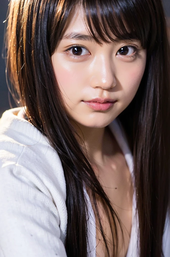 top-quality、masterpiece、超A high resolution、Raw foto、1girl in、Eyes and faces with detailed、Black background、Shorthair、up、asian human