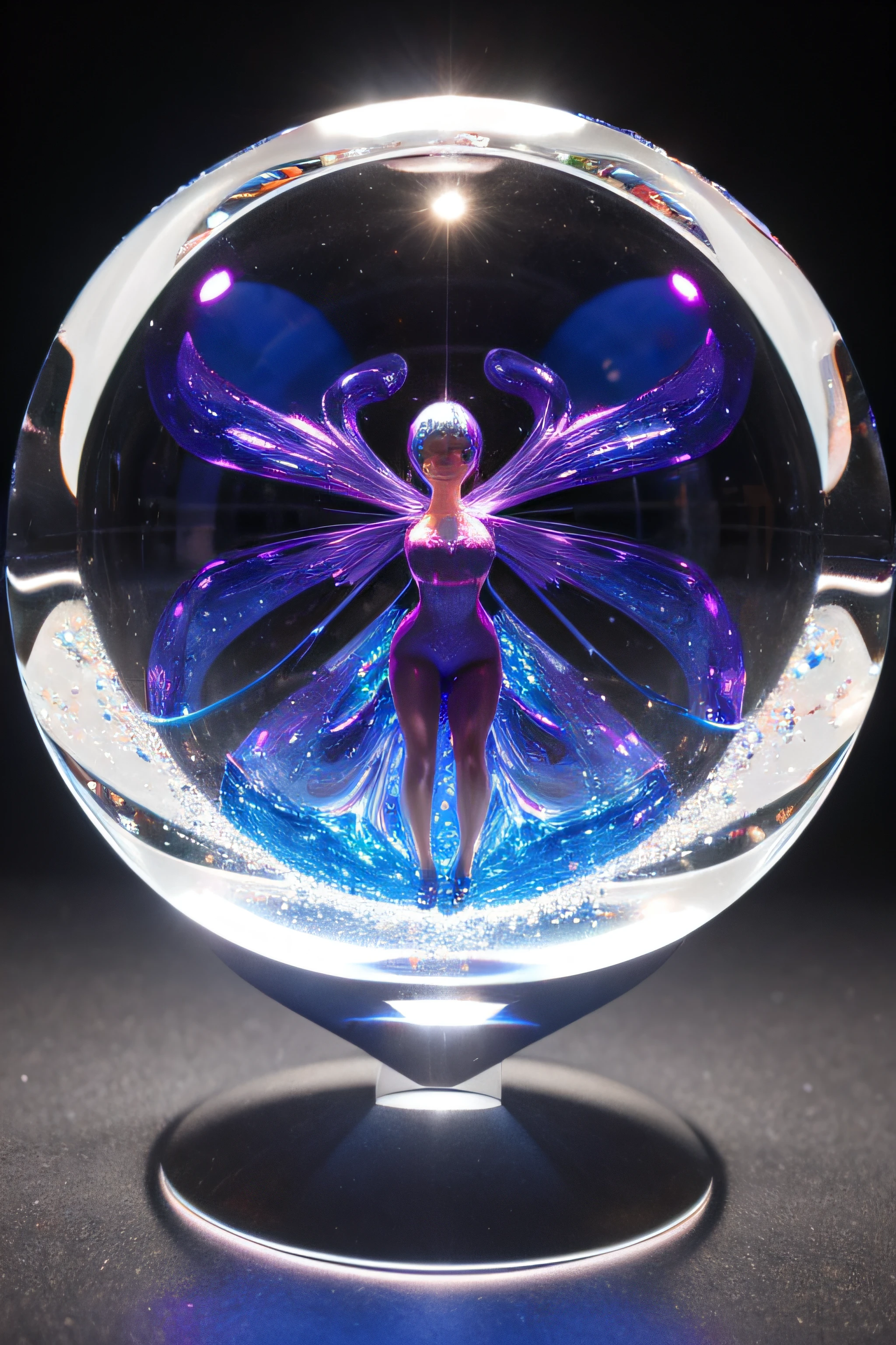 Una preciosa bola de cristal liquido en 3d woman, de la que emanan impresionantes 3d fractales de colores