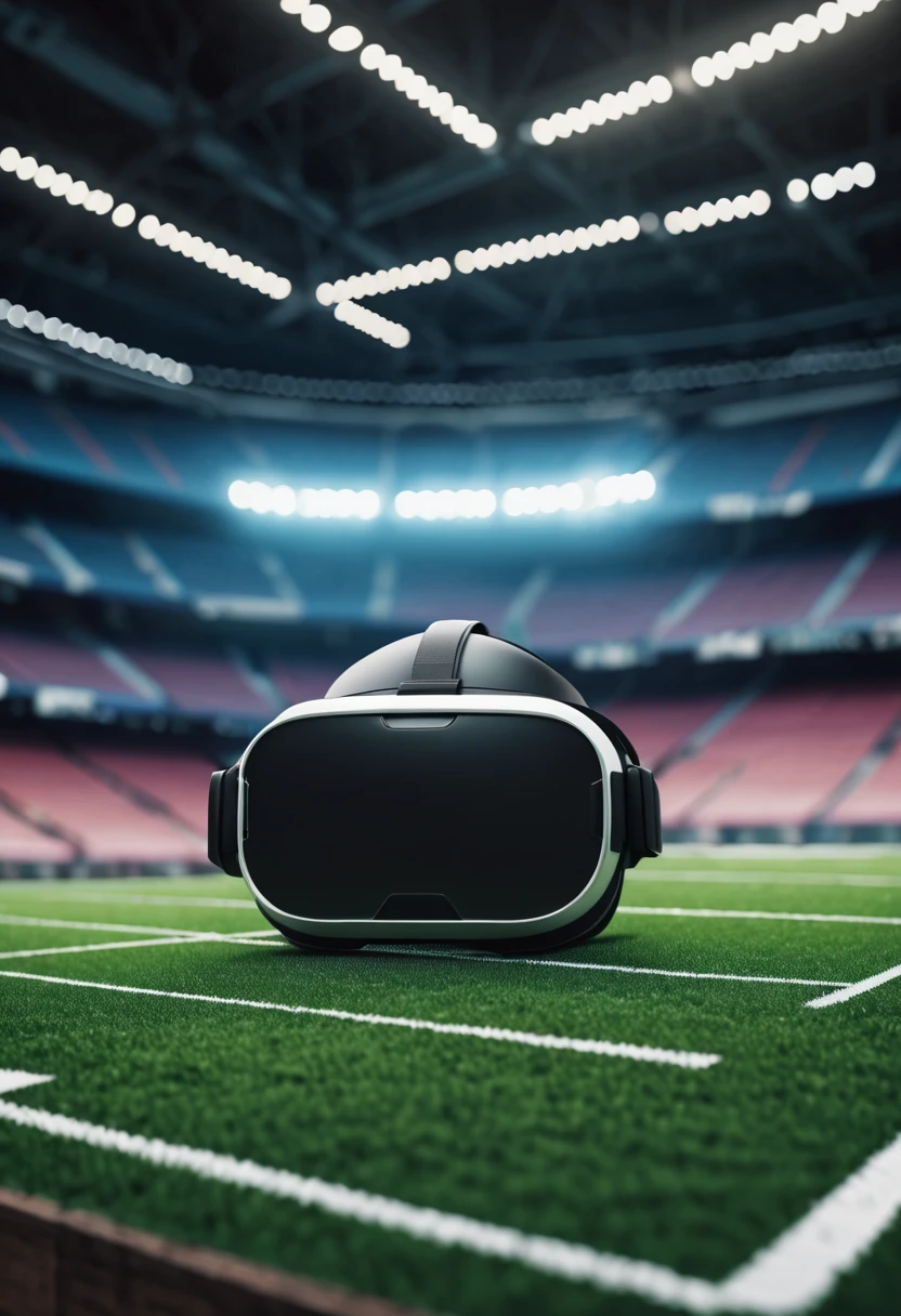 Football field embedded in a VR headset design