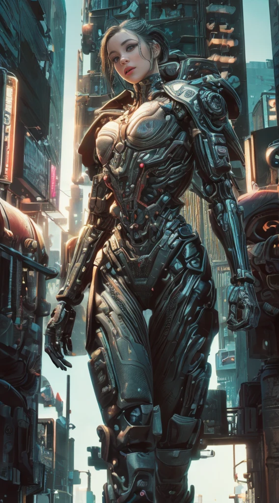 Realistic, perfect masterpiece, high quality, high resolution, highest image quality, 8k hd. 1girl, black bobcut hair, red eyes, glowing eyes, . Cybernetic suit, masks. Night, moon, destuction on the background. Highly detailed background