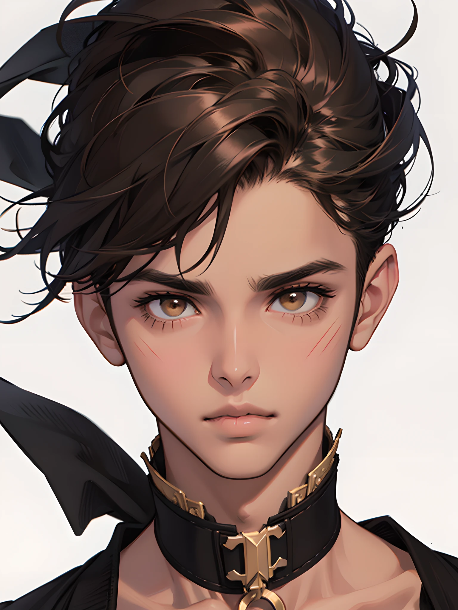 1boy,short black hiar,brown eyes, looking at viewer, close up, full lips