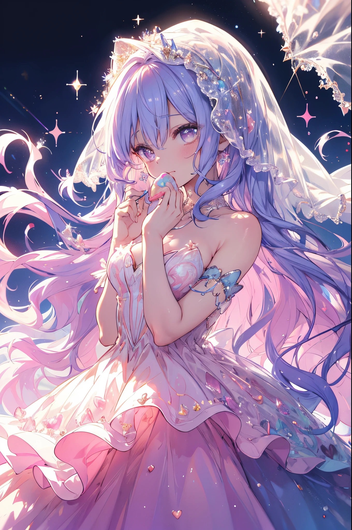 good anatomy, Sweets Wonderland, Love, dream sweets, glittery sweets, PastelColors,princess dress, tiarra, With the hem of the dress, veils, art of light, World of Dreams, Bright lighting, genius composition, top-quality, Masterpiece, Beauty that cannot be depicted in the future,