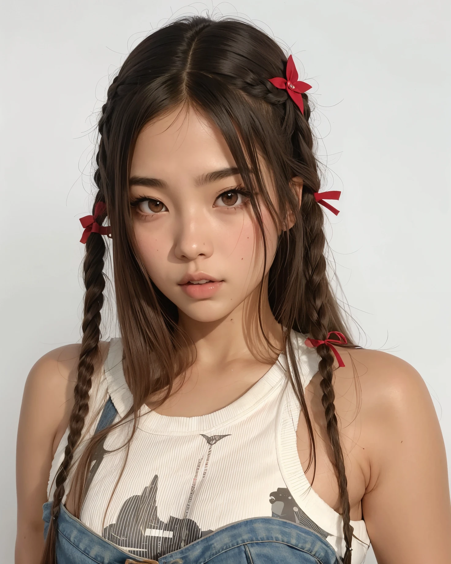 un primer plano de una mujer joven con el pelo largo y una camiseta sin mangas, Peinado twintails, peinado de coletas, Blackpink Jennie, con coletas negras, Dos coletas peinado, Pelo de coletas, Chiho, Coletas, Yoshitomo Nara, coleta larga, coleta, Aoi Ogata, Toma la zona