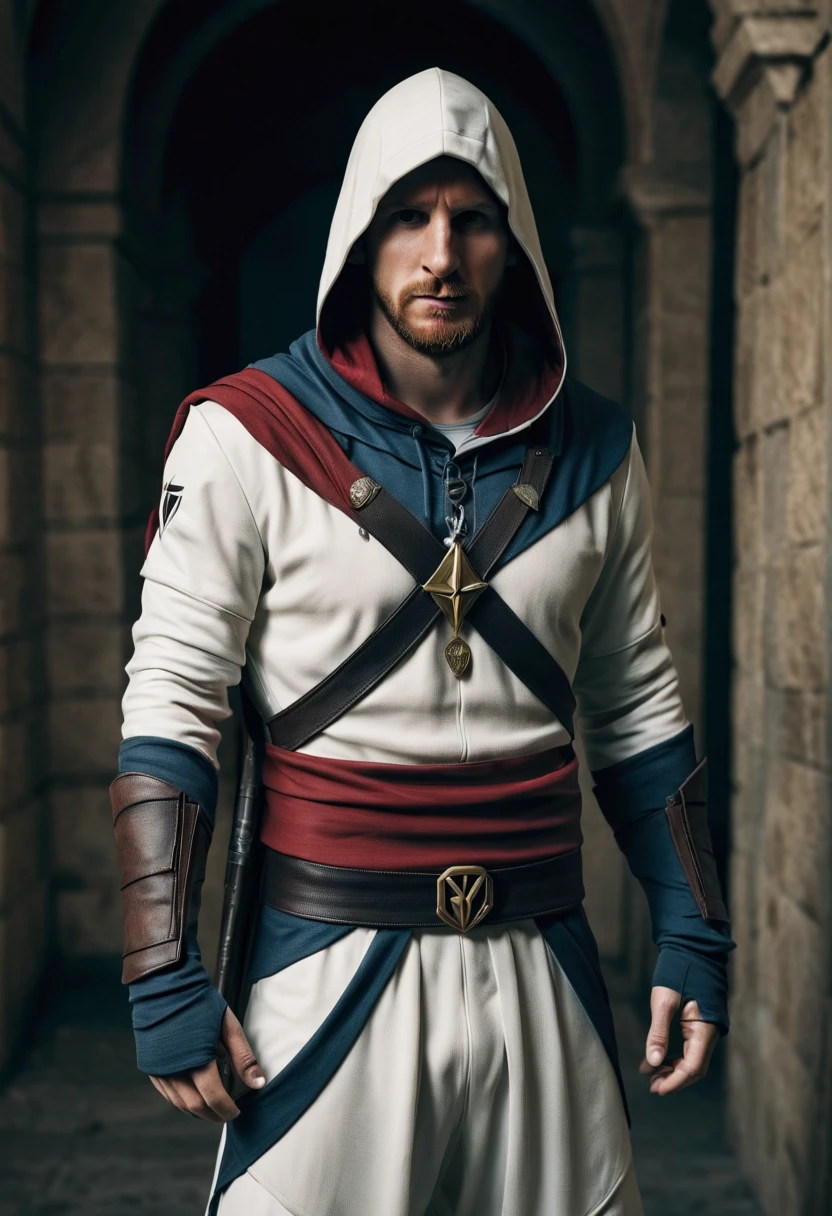 leonel messi wearing an assassin's creed suit.