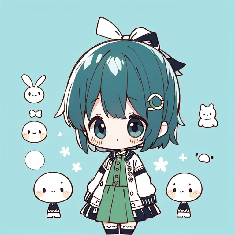 Type sheet, Character Sheets, Three types，Shot Full Body，Game Character Design，tmasterpiece, topquality,   big mouth、technique'countenance、Massive sweat、whole body picture, 1girl in、jacket 、cartoon bone、 ,chibi:1,Chibichiara, Zanime Girl, cowboy  shot, , Sleeves, Trimmed with ribbons,