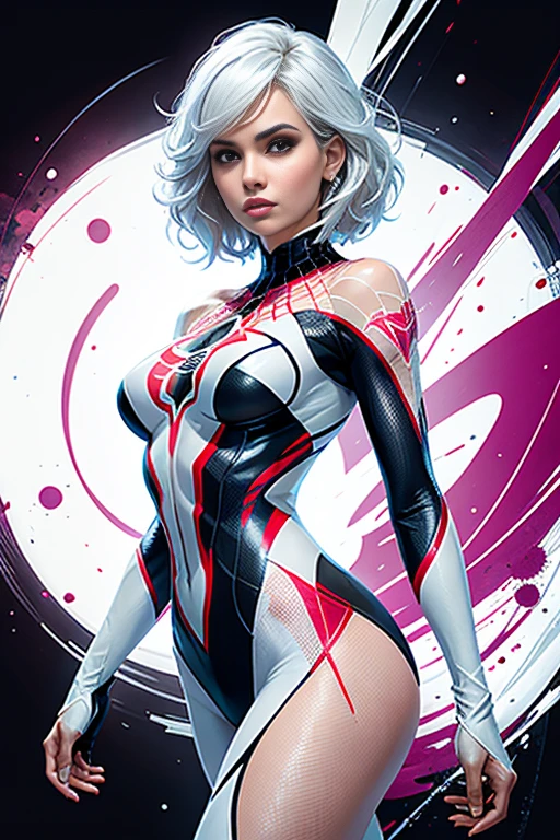 MASTERPIECE, ABSURDRES QUALITY, NIGHT LIGHT, 9 p.m., rainy night ((Best quality, 8k, Masterpiece: 1.3)), Sharp focus: 1.2, A Spider Gwen cosplay woman with spider gwen's face, dressed as the character Spider Gwen, (((BIG SMILE))) Aly Fell style and artgerm, beautiful digital art, raymond swanland style, epic digital art illustration, alena aenami and artgerm, zenescope, by Marek Okon, artgerm julie bell beeple, intricate body, sharp focus in the eyes, ((background blur)), 8k, unreal engine 5, thick arms, (((thick legs)))