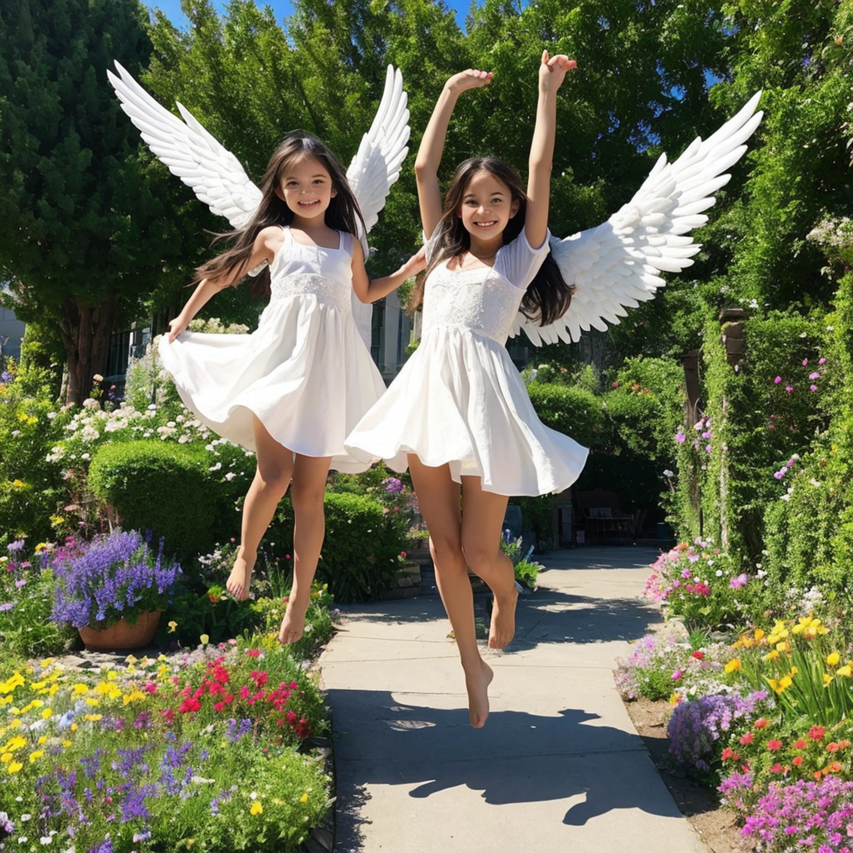 angel art, everyone jumps, smiles, joy, heaven, love, flower garden, happiness, light, lassen