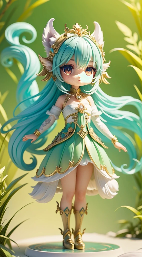Mythical Creatures, beast, Fluffy, Gradient color ((bestquality)), ((masterpiece)), ( Very detail, maximum detail, official art, beautiful and beautiful:1.2), Depth of Field, FULL BODY elements, (chibi),, (Beautiful and detailed eyes:1.3), Long tail