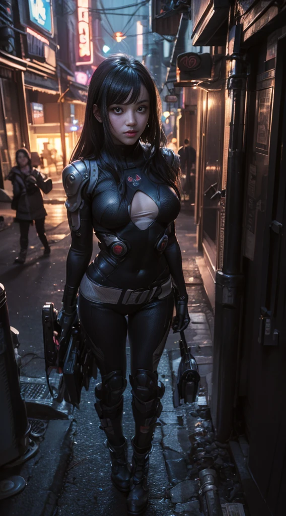 Beautiful photo of Reika Shimohira as a ((Cyberpunk girl)), ((long fringed shapeless hairstyle)), colorful, slender body, (full length shot), (dynamic pose), science fiction, ((futuristic cyberpunk Blade Runner city in the background)), Gantz, Cyberpunk 2077, Ultra realistic photo, masterpiece, best quality, CG, wallpaper, HDR, high quality, high-definition, extremely detailed, {beautiful detailed face}, {beautiful detailed eyes}, (detailed light){{intricate detail}}, {highres}, ((detailed face)), neon light, chiaroscuro, key visual, intricate detail, highly detailed, breathtaking, vibrant, cinematic lighting, 18+, Nsfw