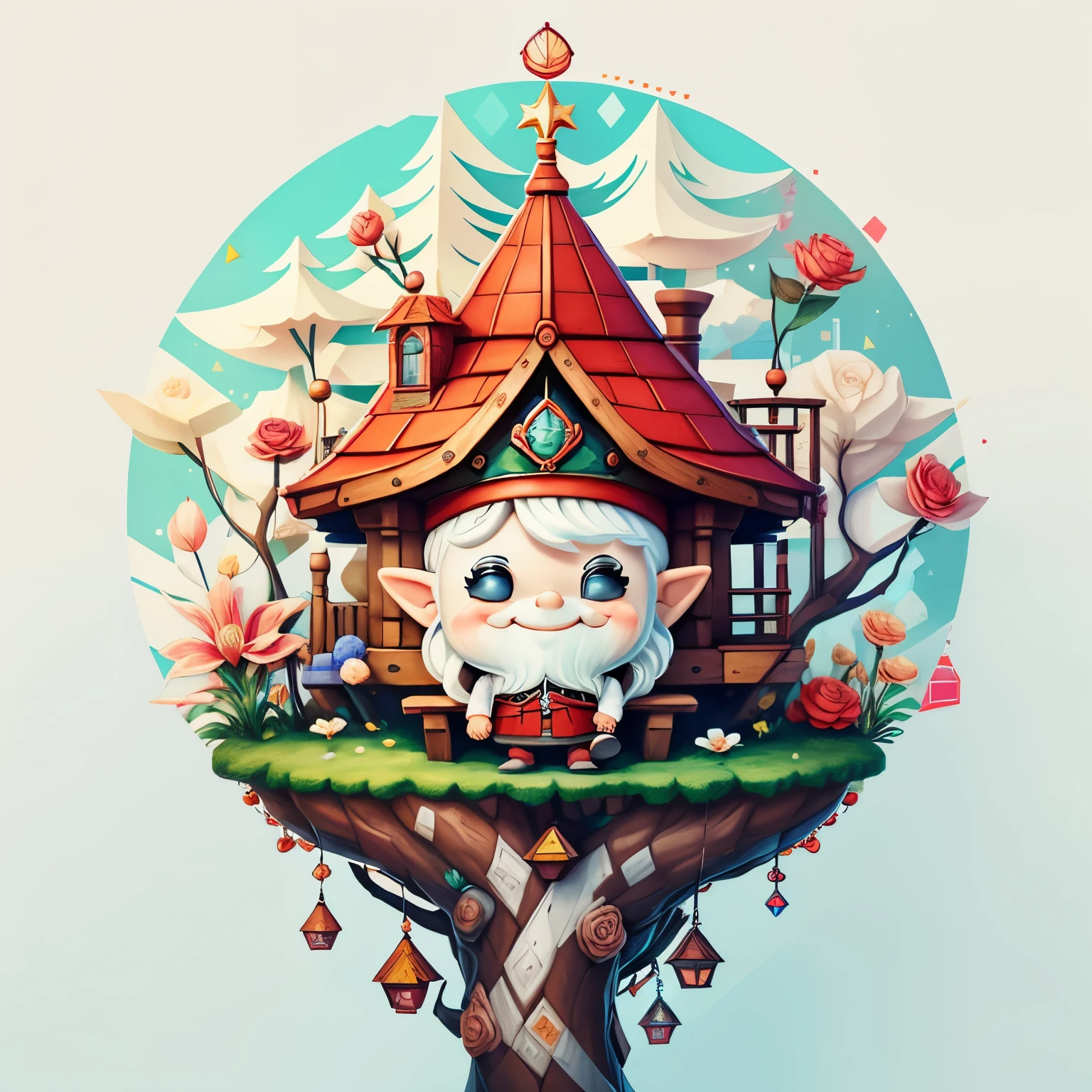 (cute gnome smiling with flowers and a tree house) stylized identical to 1940 |)), acolchoamento ,multidimensional geometric wall PORTRAIT, arte, Chibi,
Yang016K, lindo,(( cor vermelha predominante, rosa e branco))
Primary works, qualidade superior, melhor qualidade, Arte Oficial, Lindo e Estetaduardo Kobra acolchoamento ,multidimensional geometric wall PORTRAIT, arte, Chibo,detalhes