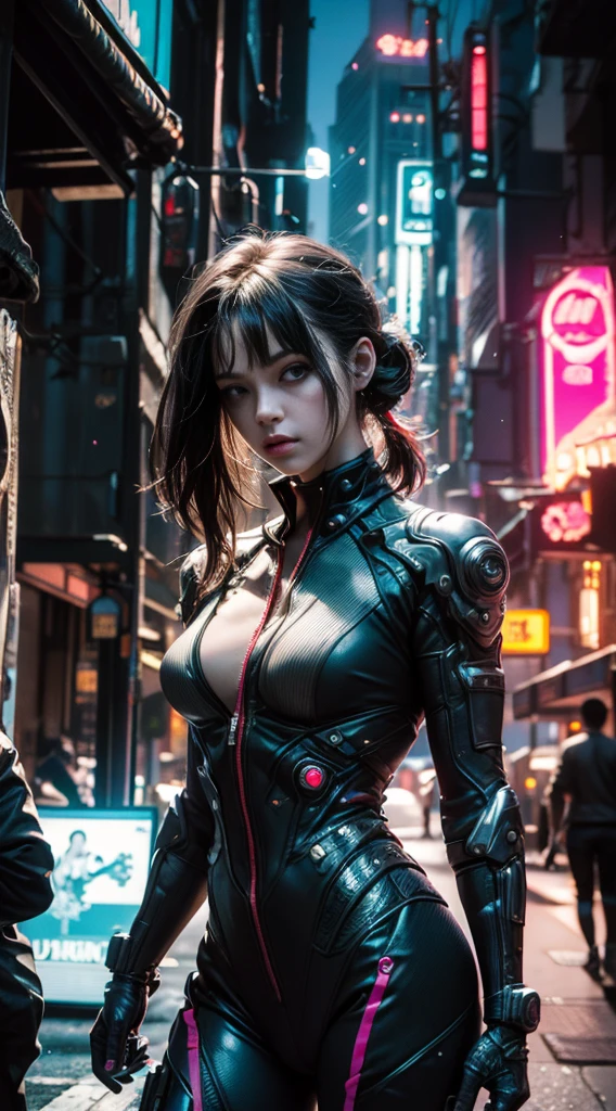Beautiful full body shot of Reika as a Nekomata catgirl, cyberpunk armor, straight fringe cut black hair, cat ears, science fiction, cyberpunk city in the background, gantz, In the Style of Cyberpunk 2077, Ultra realistic photo face of a beautiful woman, masterpiece, best quality, CG, wallpaper, HDR, high quality, high-definition, extremely detailed, {beautiful detailed face}, {beautiful detailed eyes}, (detailed light){{intricate detail}}, {highres}, ((detailed face)), extremely detailed face, beautiful face, {{ young woman}}, Jewel-like eyes, neon light, chiaroscuro, anime style, key visual, intricate detail, highly detailed, breathtaking, vibrant, cinematic adult movie, (dark city night black background:1.4)