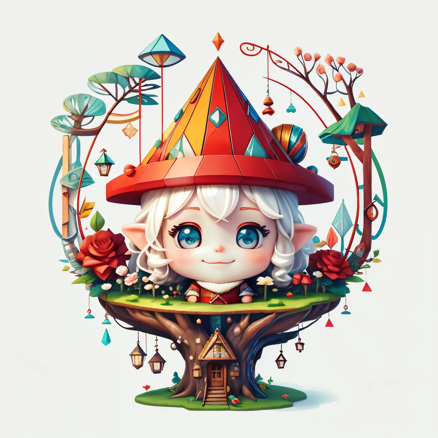 (cute baby gnome smiling with flowers and a tree house) stylized identical to 1940 |)), acolchoamento ,multidimensional geometric wall PORTRAIT, arte, Chibi,
Yang016K, lindo,(( cor vermelha predominante, rosa e branco))
Primary works, qualidade superior, melhor qualidade, Arte Oficial, Lindo e Estetaduardo Kobra acolchoamento ,multidimensional geometric wall PORTRAIT, arte, Chibo,detalhes