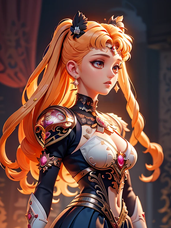 Medieval sailor_moon, medieval armor, Usagi,  dreamlike atmosphere, ethereal beauty, soft and warm lighting, LnF, confident posture,  moonlit night,