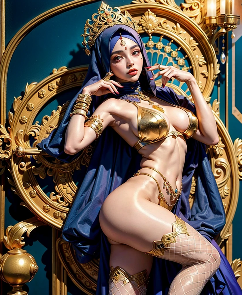 (1 junges kind, Arab ethnicity, Muslime, wears a silk hijab, , legwear, 7 Zoll hoher Absatz, glossy lips, boobplate, painted nails, Tattoo unter ihrem Bauchnabel), Offizielle Kunst, Unity 8K Hintergrundbild, Ultra-detailliert, beautiful and aesthetic, High quality, beautiful, Meisterwerk, best quality, (Zverwirren (Zverwirren), Mandala, Gewirr, verwirren:0.6.,, big ass, milf