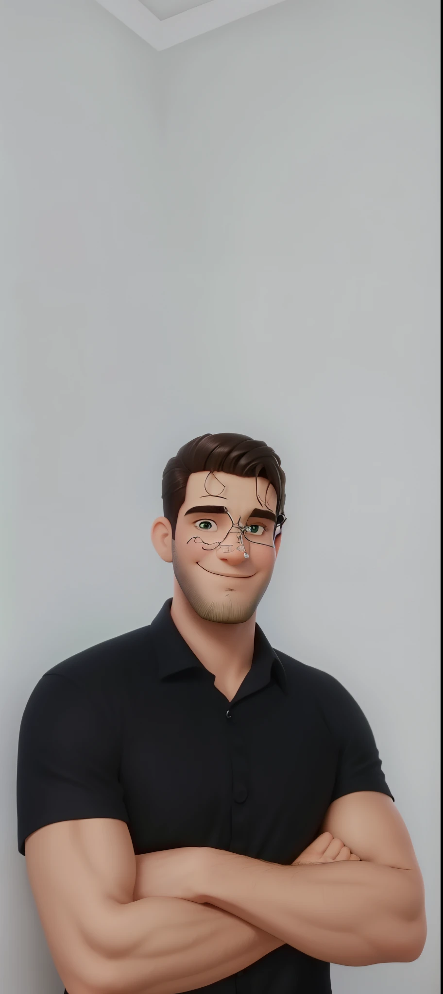 homem branco, olhos verdes, camisa preta, guerreiro do tempo medieval, cabelo curto, barba curta, sorriso branco