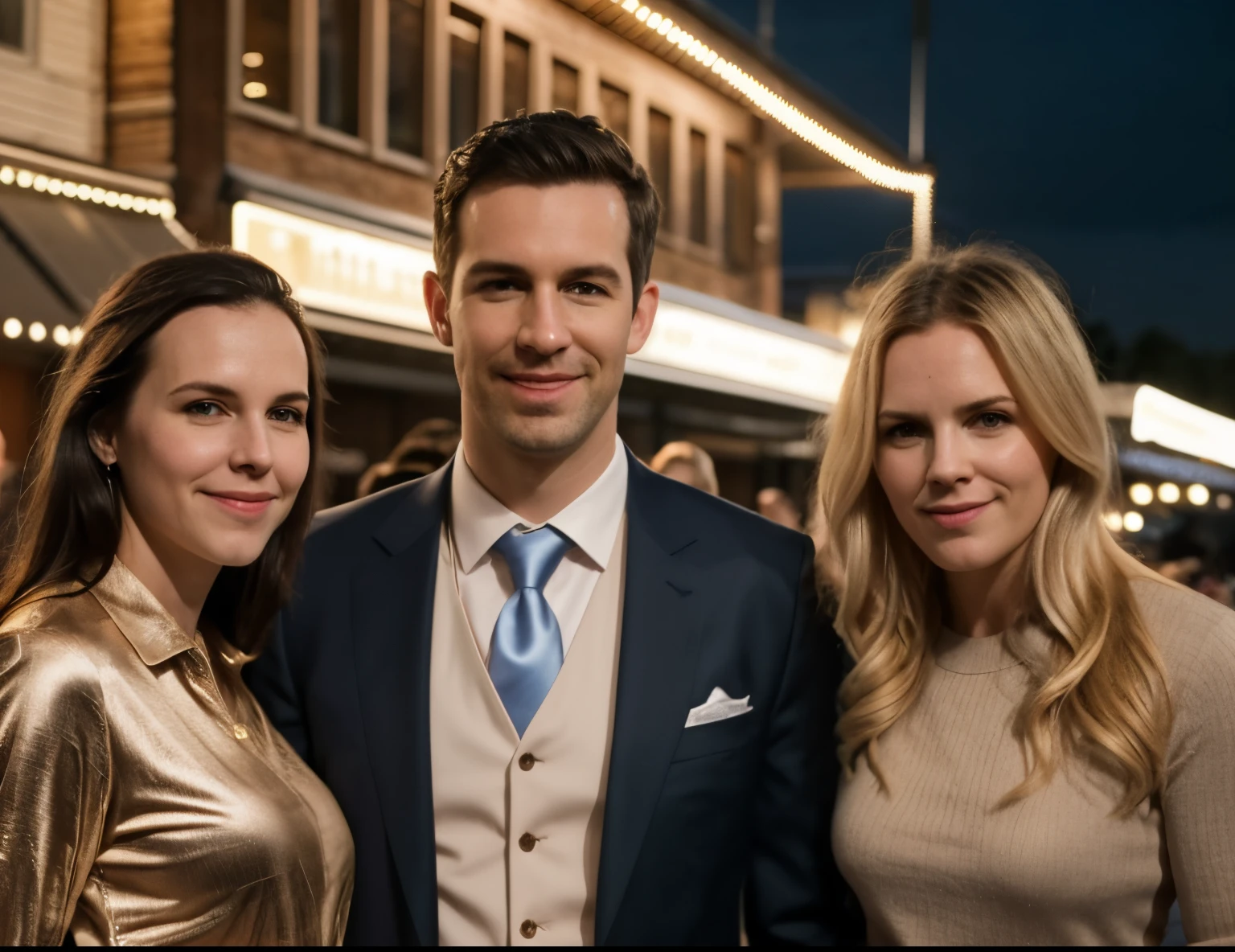 araffes and a woman standing next to a man in casual wear, casual, casual clothing, #trending, ( ( emma lindstrom ) ), well - dressed, family photo, smug look, promotional still, 🤬 🤮 💕 🎀, group photo, with anchor man and woman, by Daniel Lieske, by derek zabrocki