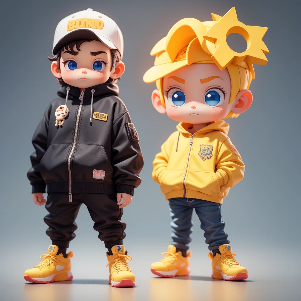 1 cute boy，Brief details: Popmart blind box is cute and adorable.，IP Design，3D rendering, bright, clean background，OC Display，glosull bodyesbian with exceptionally fine details，Stand on your feet.