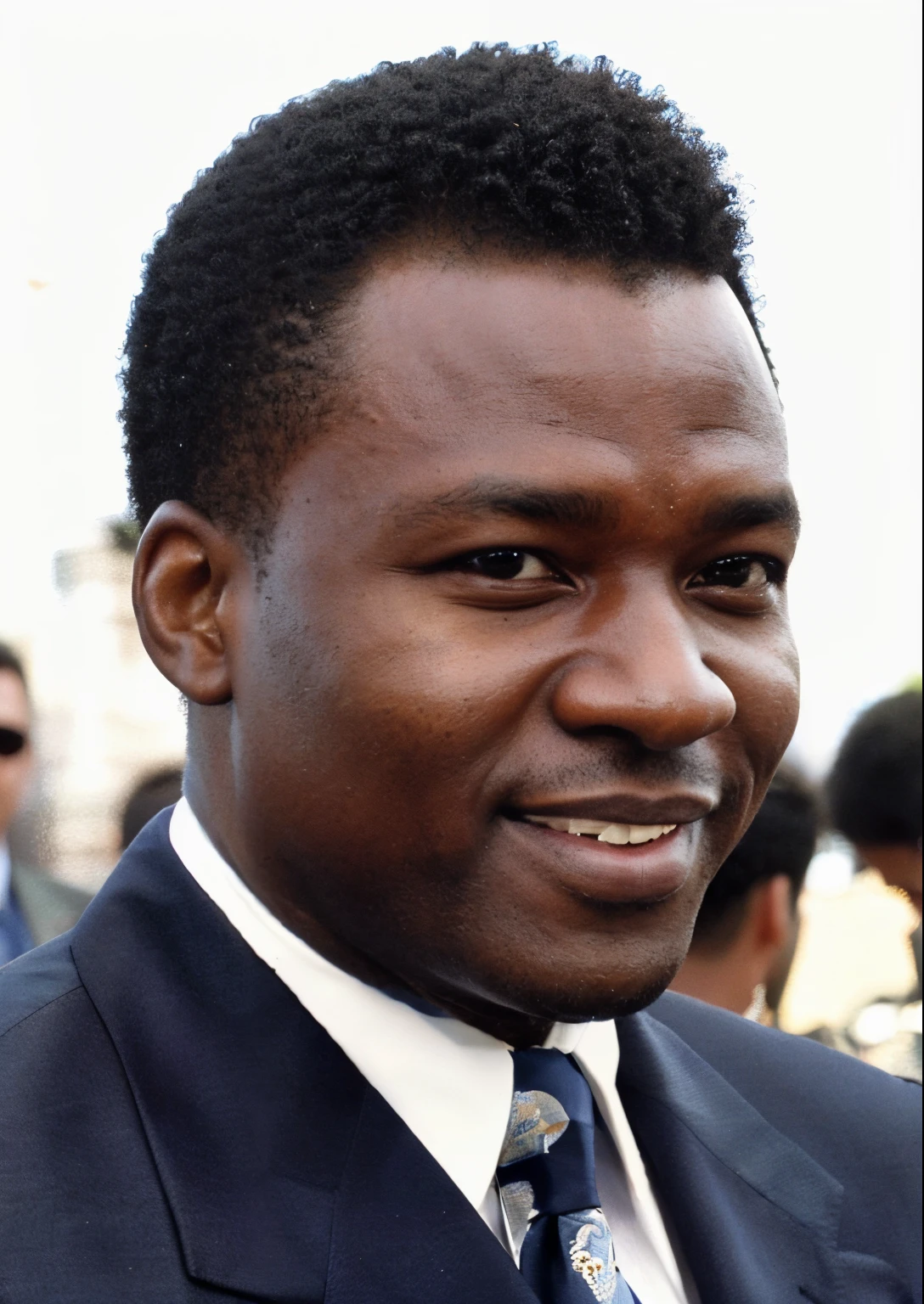 Hyper realistic 8k, ultra detailed, (Best Quality digital illustration Masterpiece of a man in a suit and tie smiling for the camera, osborne macharia, alphonse muca, robert kinoshita, president, alphonse musha, rosen zulu, cheeks, muzinabu, george pemba, edward buba, in profile, obunga, 1 9 9 2, 1992, emmanuel shiru