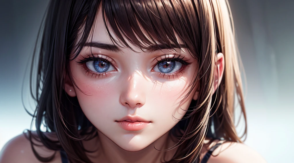 Cinematic footage, full medium closeup, a gorgeous 18-year-old woman soft pale skin, cute and youthful face, well-defined eyebrows, delicate nose, plump and round lips, (high skin detail: 1.2), ultra-detailed, photo-realistic, depth of field, cinematic lighting, IMAX camera, HDR, DTM, Full HD,