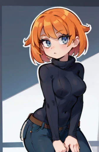 best quality, masterpiece, solo, 1girl, looking at viewer, outline, curvy, short hair, orange hair,