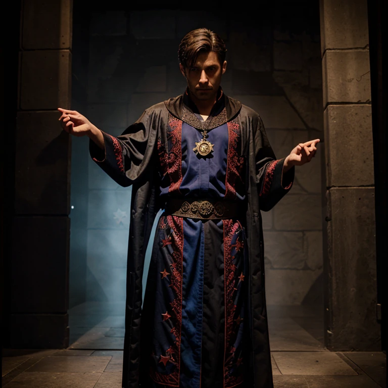 Magician male character dungeon and dragons robe with large star pattern sewn on