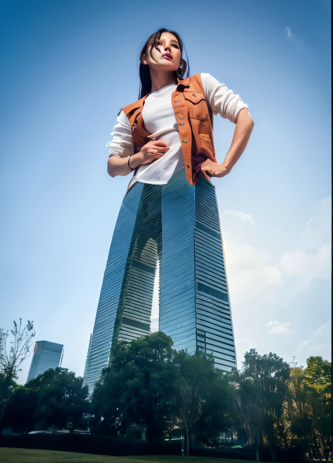 a woman in a white shirt、Glamour、Wheat muscle、A more complete face、Natural face、a blond、looking distantly、hightquality、4k、Natural pose、Blend into the background、Natural Photography、