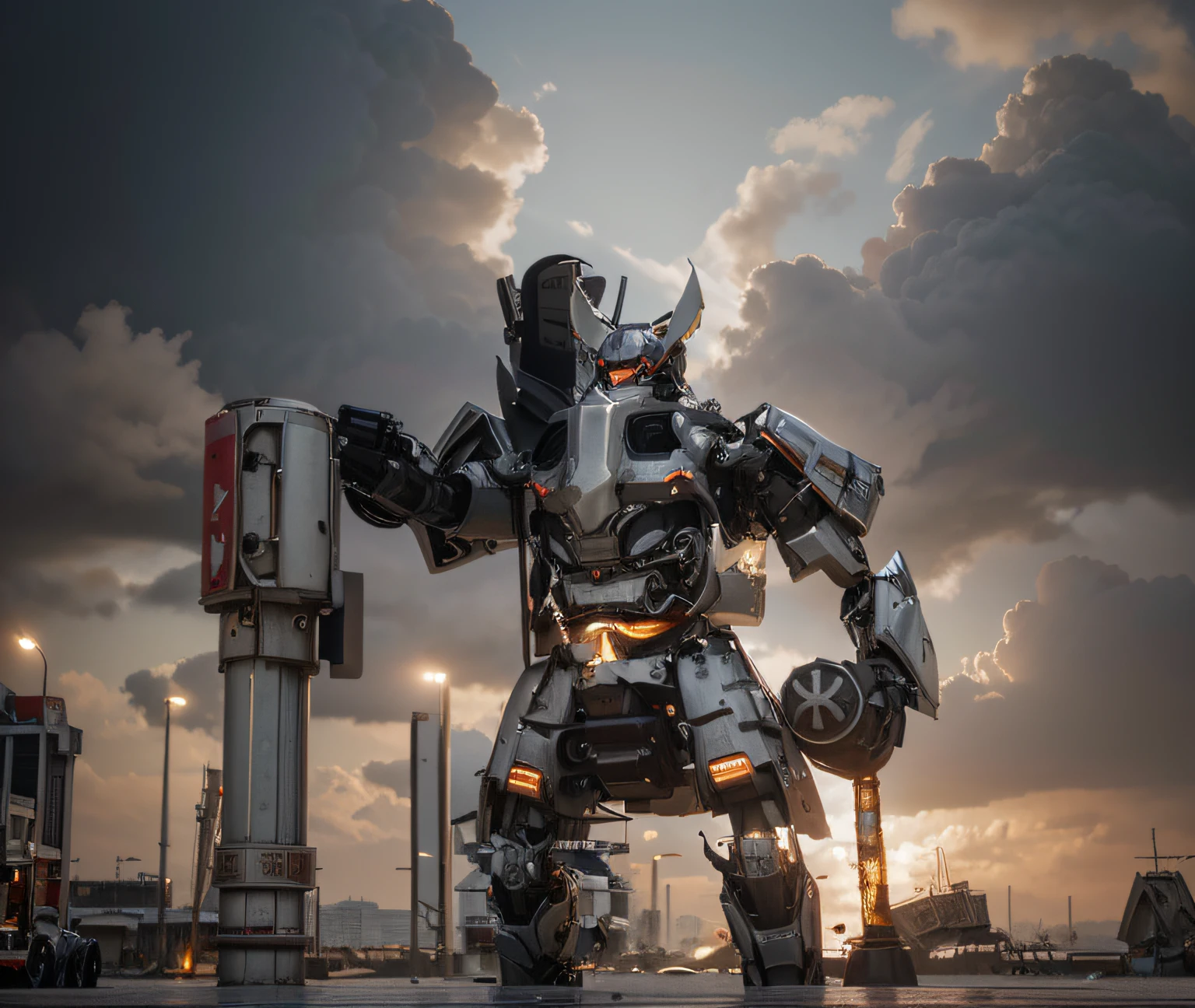 Mecha robot avanzada, Metallic white color Matte metal texture with red details., el mecha tiene una armadura estilo samurai, a su lado tiene un arma grande, is in a completely destroyed modern city, Fuego, humo, escombros, Ultra detallado, hiperrealista , 4k, Imagen ultra detallada, realista, Altamente detallado, perfect composition, splendid, Intrincadamente detallado, Incredibly detailed, 8 k artistic photography, hiper detallado, Obra maestra, Ultra detallado, hiperrealista, 4k, Imagen ultra detallada, realista, Altamente detallado, perfect composition, splendid, Intrincadamente detallado, Incredibly detailed, 8K fine art photography, hiper detallado, Obra maestra