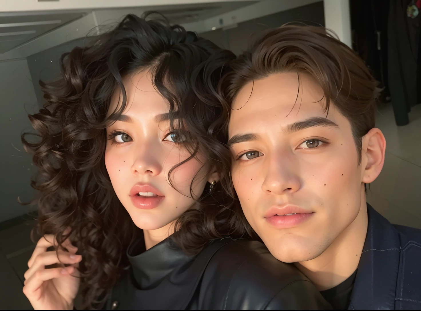 Araffes are wearing black leather jackets and posing for a photo, Fanart oficial, Fanart de alta qualidade, Art not Guweiz style, fotorrealista!!!!!!! Estilo de arte, Realismo Artstyle, Estilo de arte realista, [ Arte Digital 4K ]!!, Fanart, inspirado em Jennie Kim, & Jeon Jungkook & WLOP, fan art, official fan art
