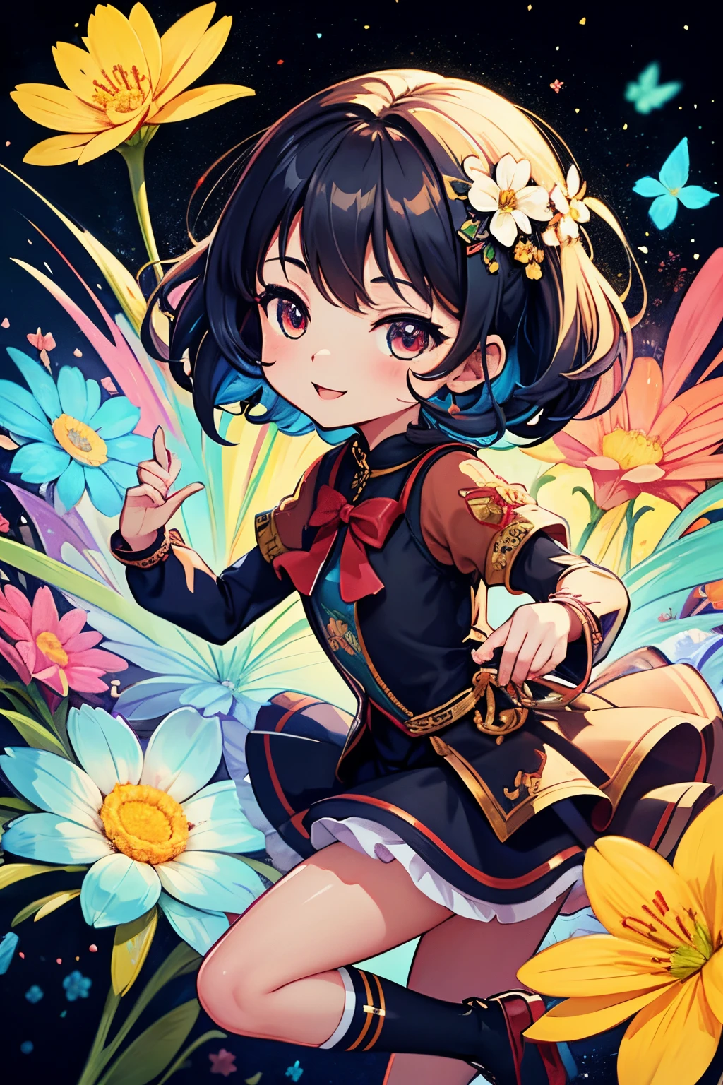 Browsing Caution, , Pull up the dress,Revealing clothing,Uma Musume,Nishino Flower,short hair,Red headband,Beautiful purple eyes,Purple and yellow dress,ribbon,,,Curvaceous,garden,smile with open mouth,blush,Embarrassed face,Small breasts,smile,Skirt Lift,  ,((panties))