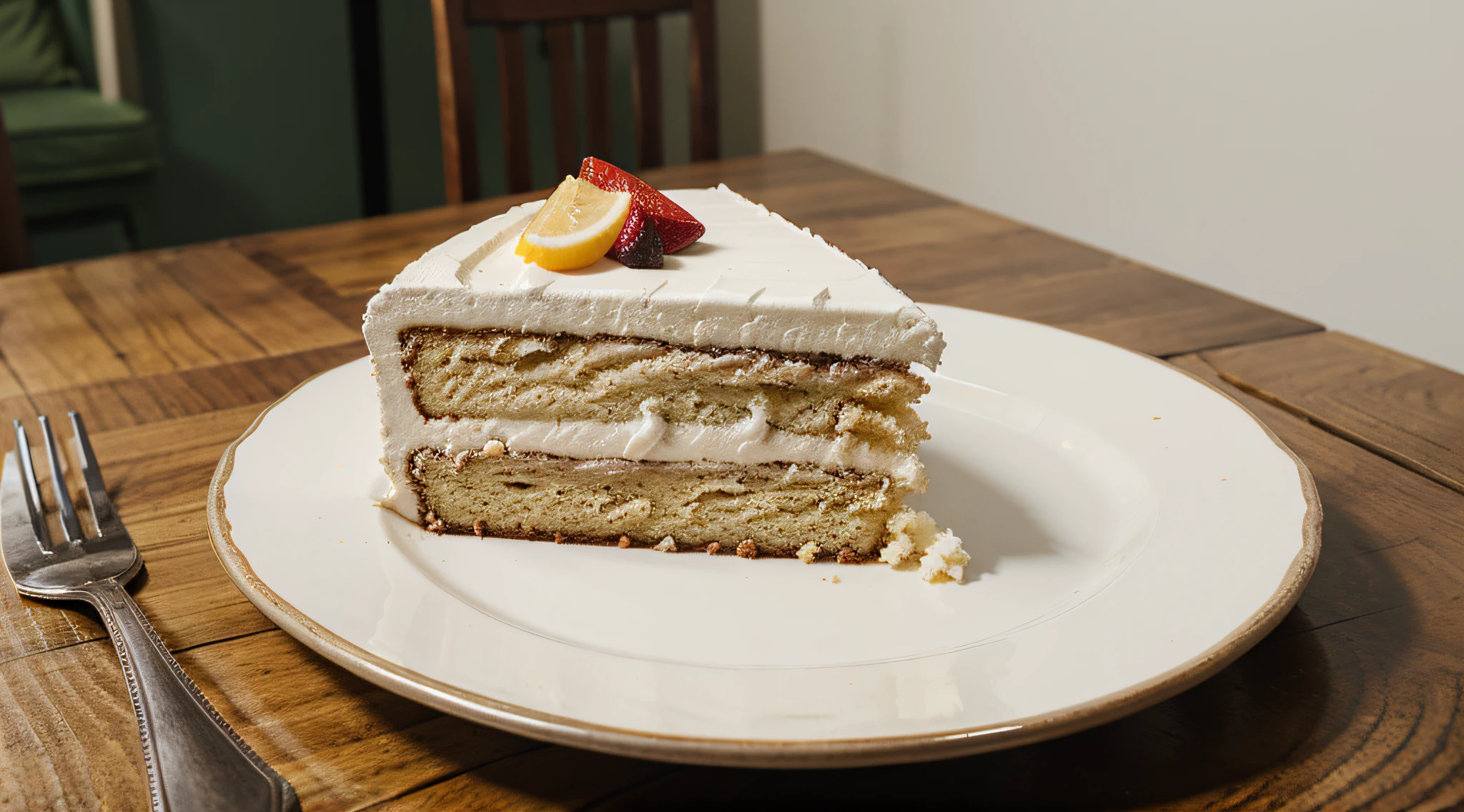 piece of cake on plate on the table, fotografia