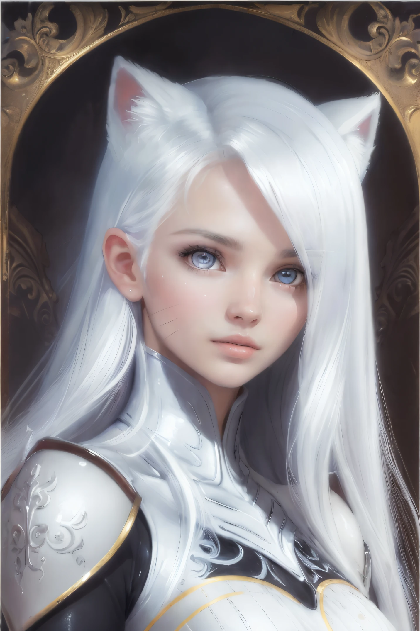 (best quality,highres,masterpiece:1.2),HDR,ultra-detailed,realistic,photorealistic:1.37,medium:oil painting,portraits
,Ari,girl with long hair,red eyes,solo,white long dress,Irelia,looking at the viewer,white hair,armor,lips,an angle,symmetric eyes,medieval background