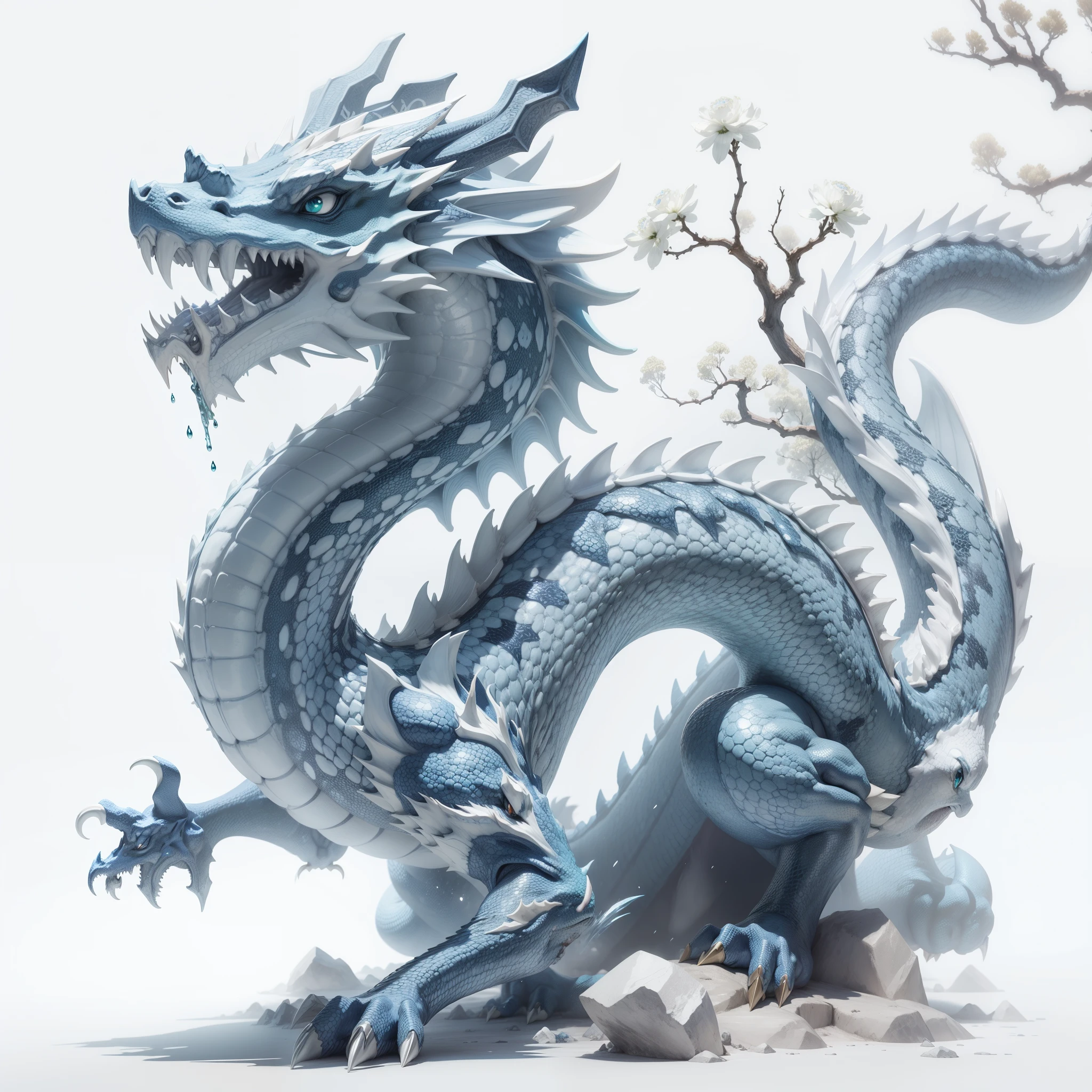 drak，Blue and white porcelain，Green Dragon，mythological beasterociouucktooth，Clear lines，k hd