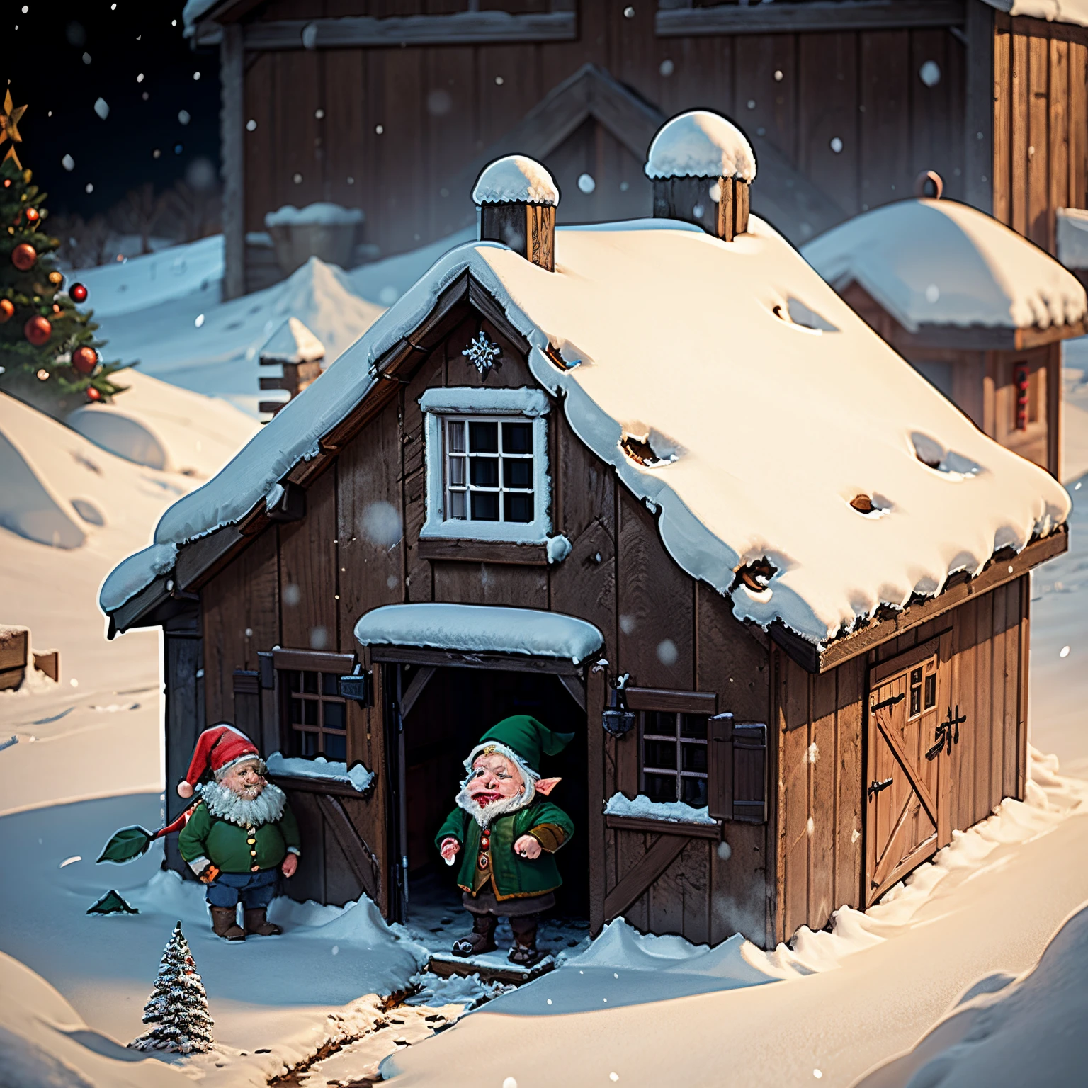 old gnome in the barn, Christmas and snow